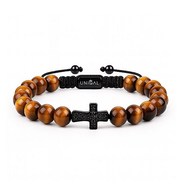UNIQAL.de Perlenarmband Naturstein Tigerauge & Weißer Achat mit Edelstahl K günstig online kaufen