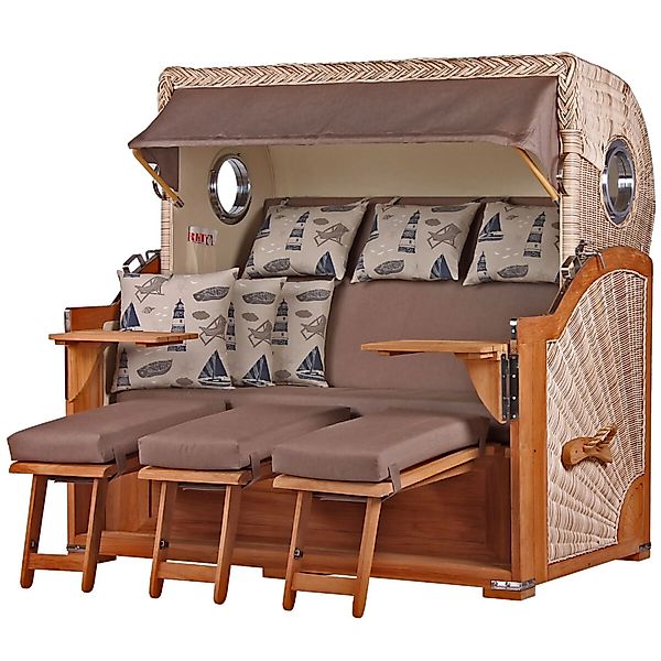 bene,iving Strandkorb Komplettset Königssee 3 Sitzer Teak Bullauge PE Shell günstig online kaufen