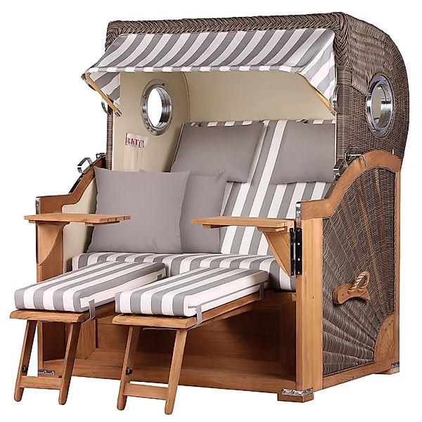 bene,iving Strandkorb Komplettset Königssee Teak Bullauge PE Grau Modell 51 günstig online kaufen