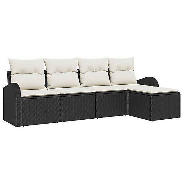 vidaXL Loungesofa 5-tlg. Garten-Sofagarnitur mit Kissen Schwarz Poly Rattan günstig online kaufen