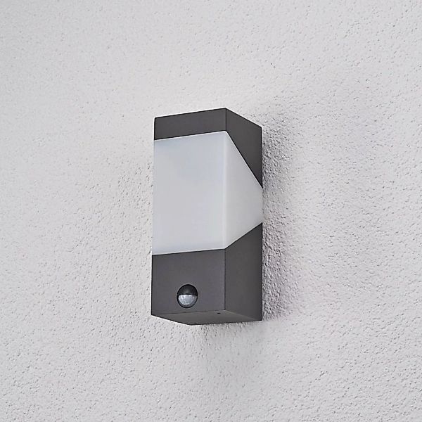 Lucande Außenwandleuchte Kiran, Sensor, grau, IP44, E27 günstig online kaufen
