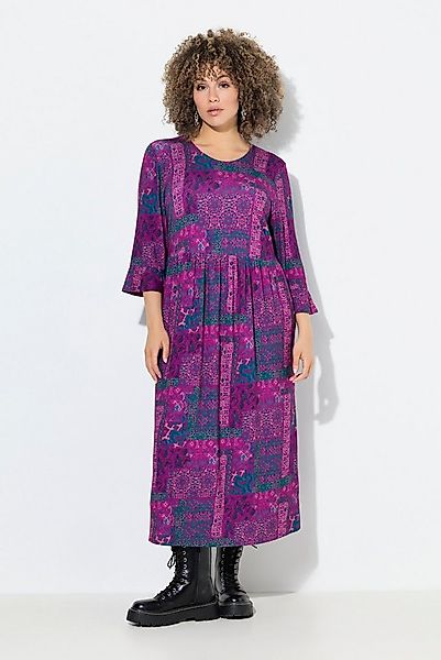 Ulla Popken Jerseykleid Jersey-Midikleid Patchdruck A-Linie Rundhals günstig online kaufen