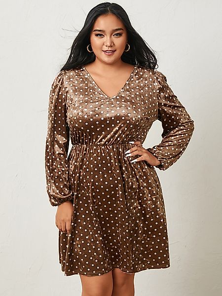 YOINS Plus Größe V-Ausschnitt Polka Dot Langarm Mini Kleid günstig online kaufen