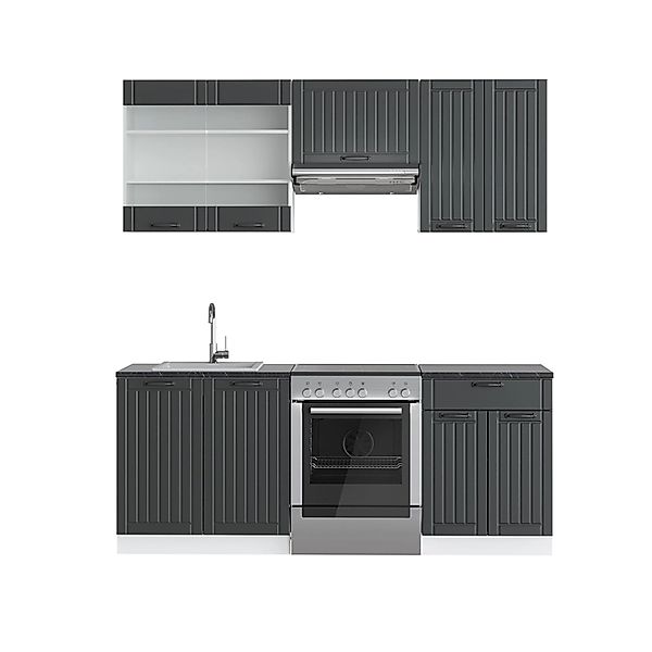 Vicco Fame-Line Küchenzeile Anthrazit Landhaus/Weiß 200 cm ohne Arbeitsplat günstig online kaufen
