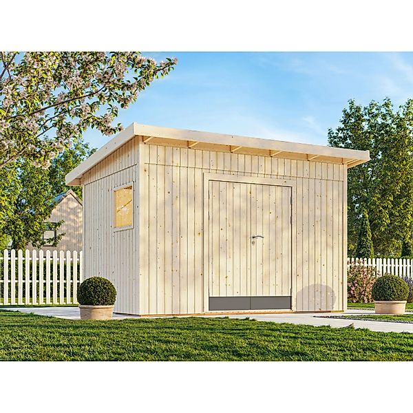 Palmako Gerätehaus Stig 348 x 239 cm Lackiert Hellgrau FSC® günstig online kaufen