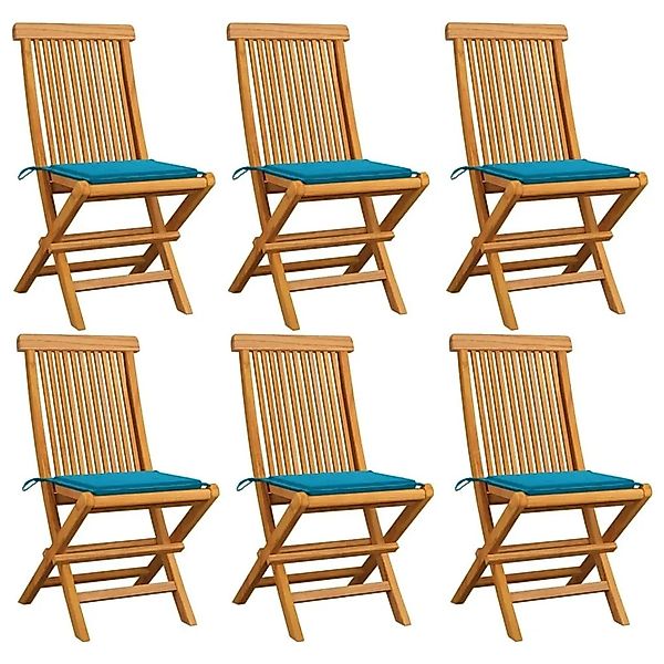 vidaXL Gartenstühle mit Blauen Kissen 6 Stk Massivholz Teak 3065594 günstig online kaufen