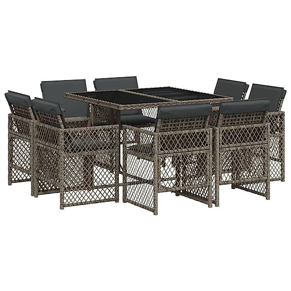 vidaXL 9-Tlg Garten-Essgruppe mit Kissen Grau Poly Rattan 3210836 günstig online kaufen