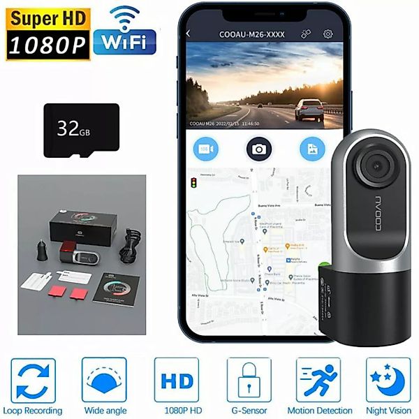 COOAU 1080P Dashcam Auto Vorne HD Volles 6G + 1iR-Objektiv mini Autokamera günstig online kaufen