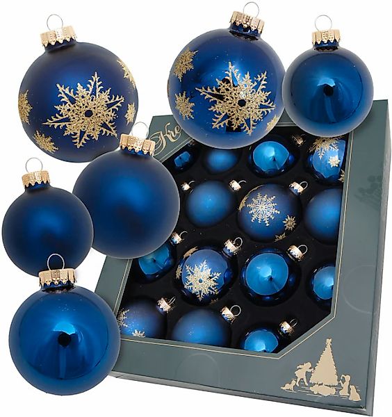 Krebs Glas Lauscha Weihnachtsbaumkugel »"Blaue Nacht", mit Schneeflocken, Ø günstig online kaufen