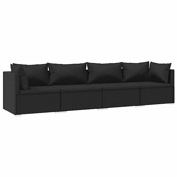 Vidaxl 4-tlg. Garten-lounge-set Mit Kissen Poly Rattan Schwarz günstig online kaufen