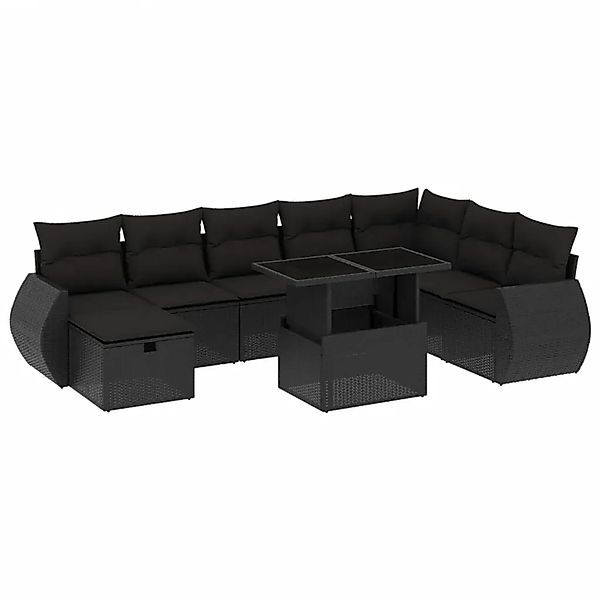 vidaXL 9-Tlg Garten-Sofagarnitur mit Kissen Schwarz Poly Rattan 3275185 günstig online kaufen