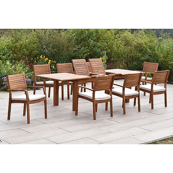 Merxx Batavia Set 17-tlg 8 Stapelsessel 8 Auflagen Doppel-Gartentisch Auszi günstig online kaufen
