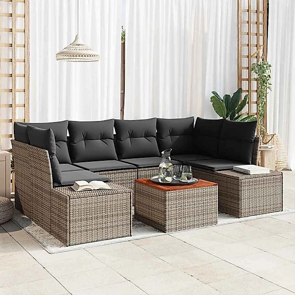 vidaXL Garten-Sofa-Set mit Kissen 7-Tlg Grau Poly Rattan 3347909 günstig online kaufen