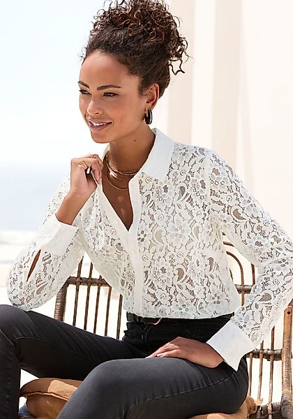 LASCANA Spitzenbluse mit Hemdblusenkragen, Spitzenbluse, transparente günstig online kaufen