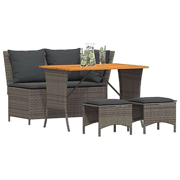 vidaXL 4-Tlg Garten-Essgruppe mit Kissen Grau Poly Rattan 4104133 günstig online kaufen