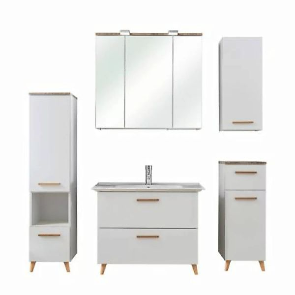 Lomadox Badmöbel Set mit Waschbecken und Füßen DOVER-66 in Weiß Glanz mit 3 günstig online kaufen