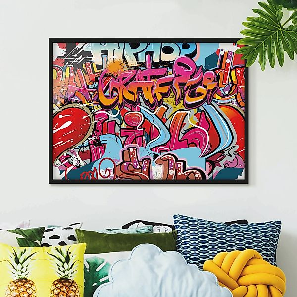 Bild mit Rahmen Kinderzimmer - Querformat HipHop Graffiti günstig online kaufen