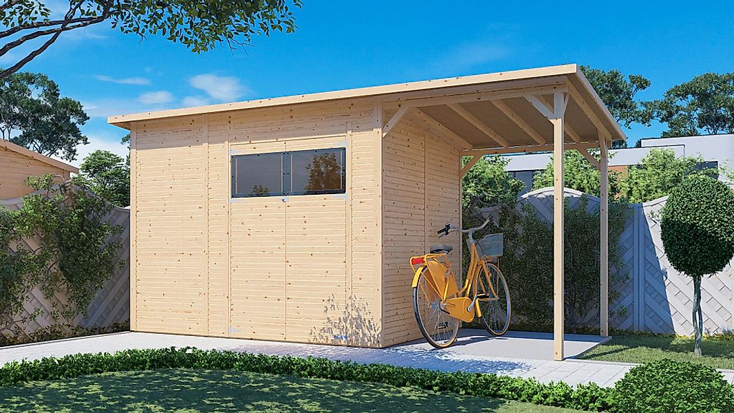 BERTILO Gartenhaus "Pent Modern 4 Plus naturbelassen", mit hohen Seitenwänd günstig online kaufen