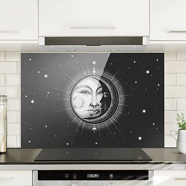 Spritzschutz Vintage Sonne und Mond Illustration günstig online kaufen