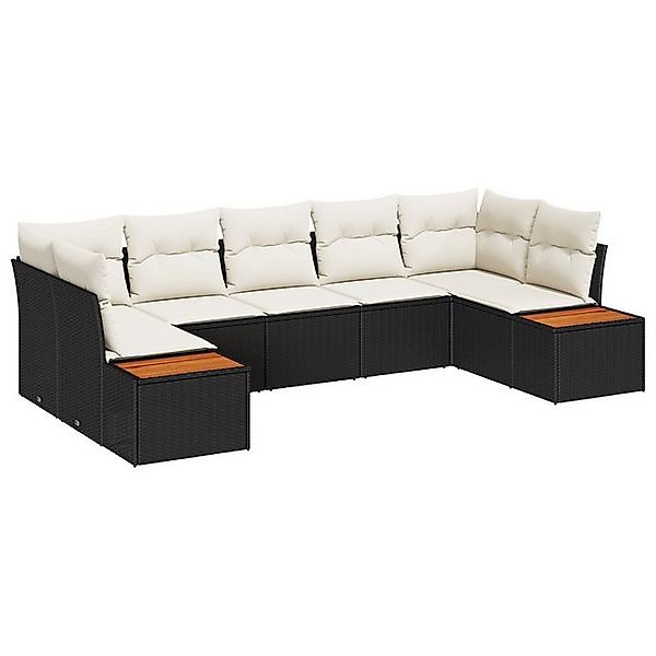 vidaXL Loungesofa 7-teiliges Garten-Sofaset mit Kissen Schwarz Poly Rattan, günstig online kaufen