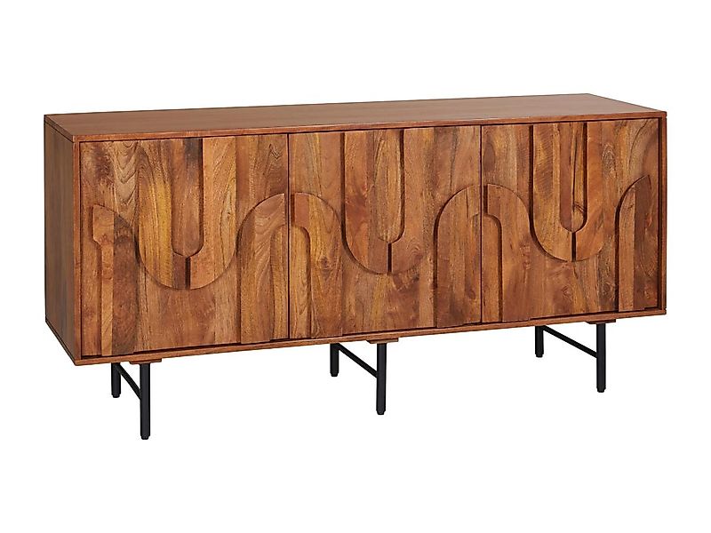 Sideboard mit 3 Türen - Mangoholz & schwarzes Metall - Holzfarben - MIZORAM günstig online kaufen