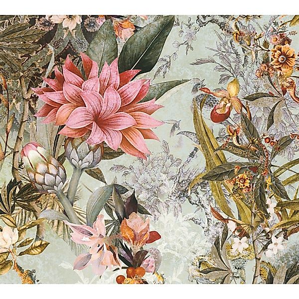 Bricoflor Vintage Blumentapete In Grün Rosa Ausgefallene Tapete Mit Großen günstig online kaufen