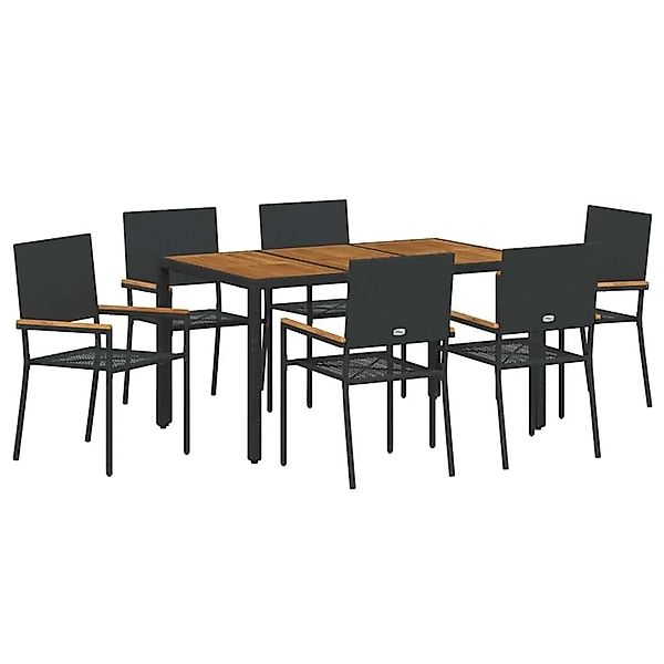 vidaXL Garten Essgruppe 7-Tlg Schwarz und Holz Poly-Rattan 3365408 günstig online kaufen