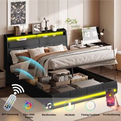 FUROKOY Polsterbett Stauraumbett(1-tlg),LED-Beleuchtung Hydraulisches Kunst günstig online kaufen