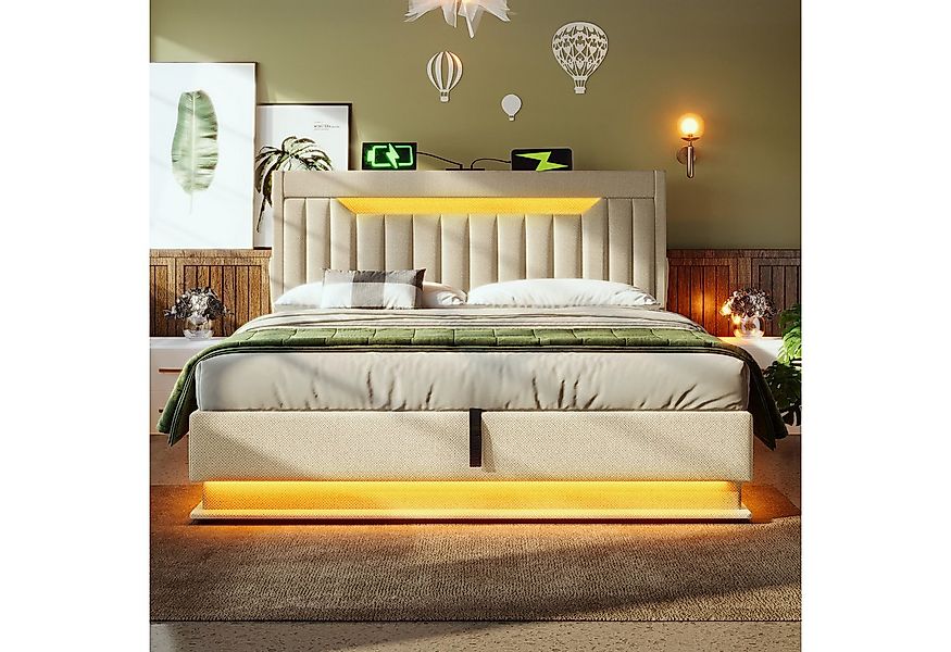 REDOM Polsterbett Bequeme Betten mit Stauraum und LED-Beleuchtung (Struraum günstig online kaufen