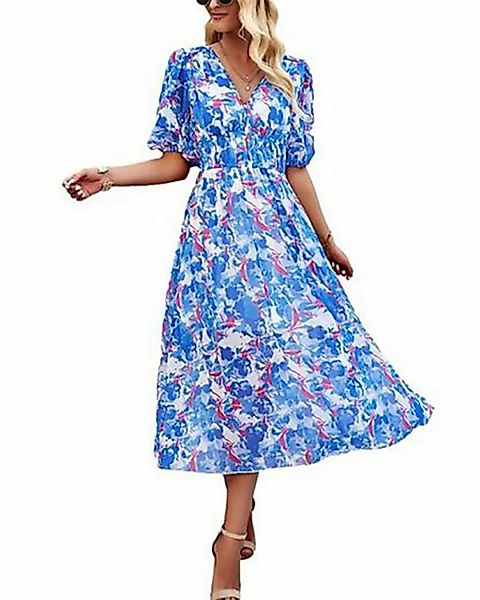 BlauWave A-Linien-Kleid A-Linien-Kleid Damen Sommerkleid Puffärmel locker M günstig online kaufen
