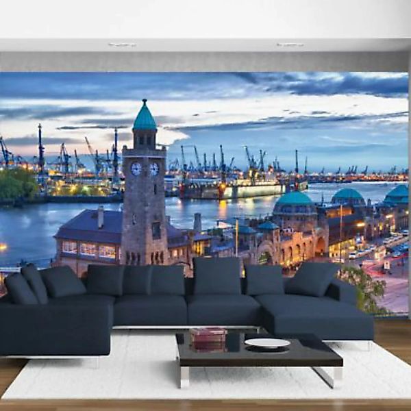 artgeist Fototapete St. Pauli Landing Stages mehrfarbig Gr. 450 x 270 günstig online kaufen