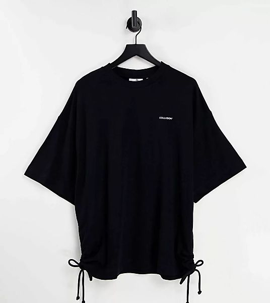 COLLUSION – Oversize-T-Shirt mit geraffter Seite in Schwarz-Neutral günstig online kaufen