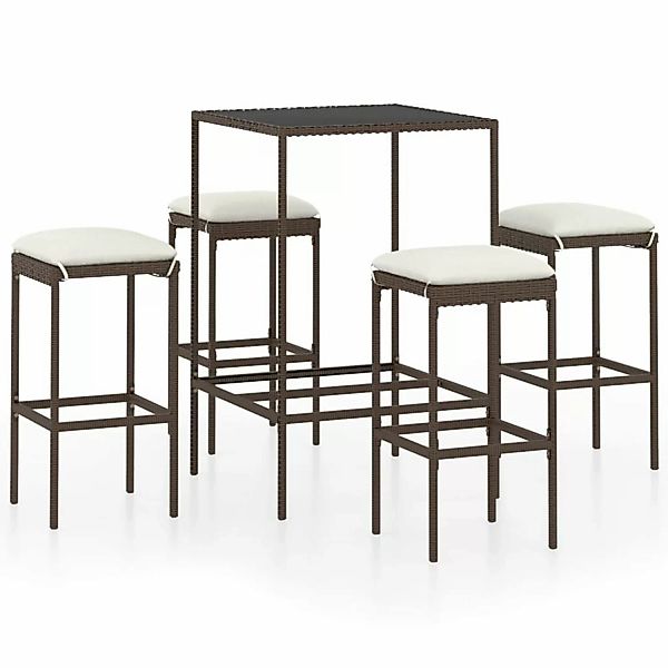 5-tlg. Gartenbar-set Mit Kissen Poly Rattan Braun günstig online kaufen