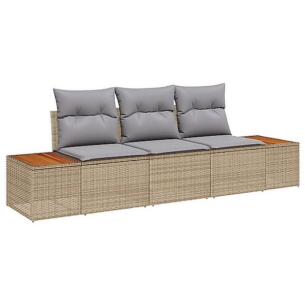 vidaXL Loungesofa 3-teiliges Garten-Sofa-Set mit Kissen Beige Poly Rattan, günstig online kaufen