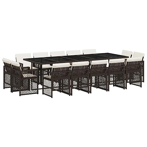 vidaXL 15-Tlg Garten-Essgruppe mit Kissen Braun Poly Rattan 3210873 günstig online kaufen