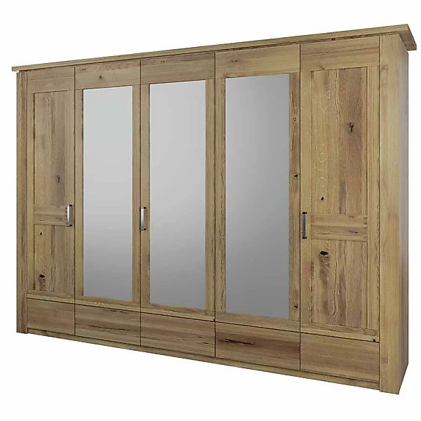 Kleiderschrank Massivholz Schrank Holz mit Spiegeln und Metallgriffen günstig online kaufen