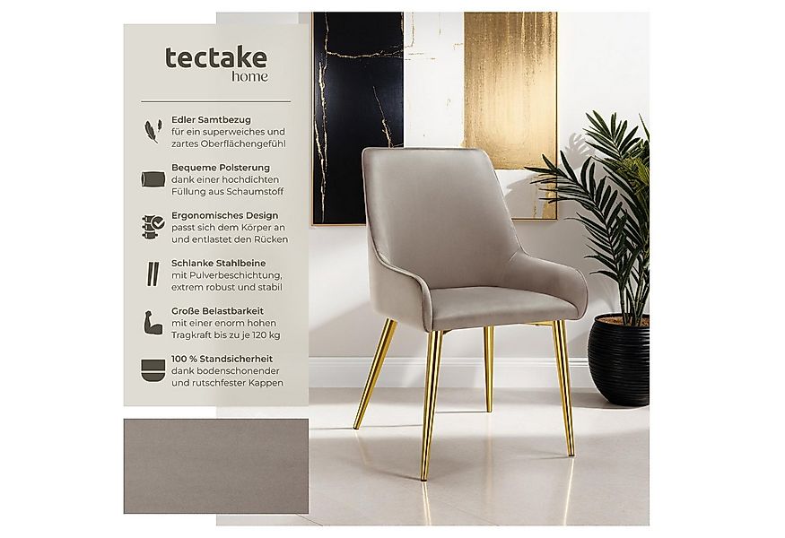tectake Esszimmerstuhl Polsterstuhl Avane, Samtoptik, Belastbarkeit 120 kg günstig online kaufen