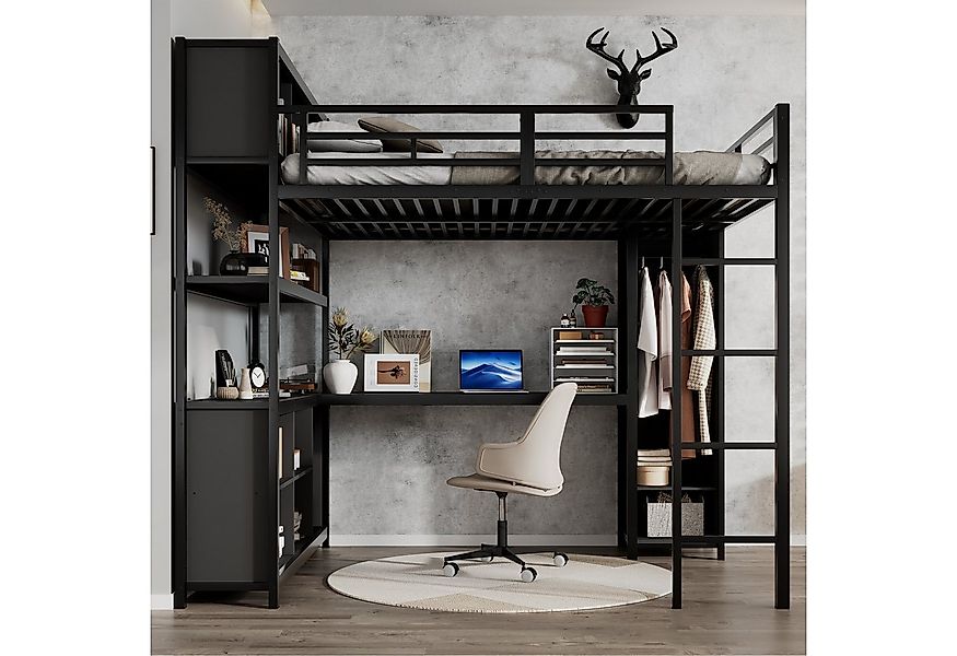 Odikalo Hochbett 140x200 Metallbett mit Schreibtisch Jugendbett Kinderbett günstig online kaufen