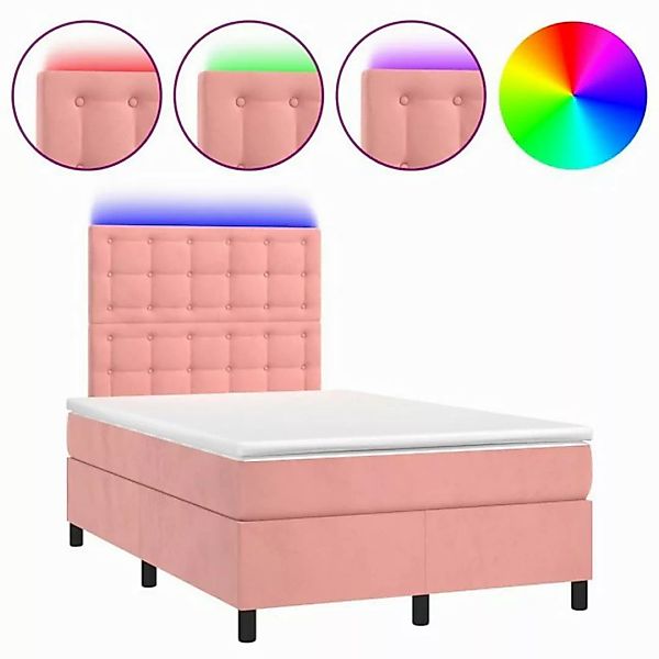 vidaXL Boxspringbett Boxspringbett mit Matratze LED Rosa 120x200 cm Samt Be günstig online kaufen