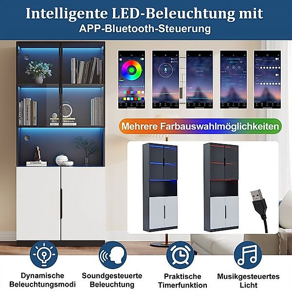 autolock Vitrine Vitrine mit Glastüren, Vitrine mit LED-Leuchten, 80*30*200 günstig online kaufen