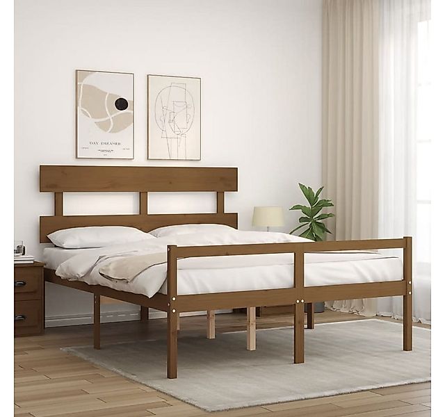 vidaXL Bett Seniorenbett mit Kopfteil Honigbraun Kingsize Massivholz günstig online kaufen