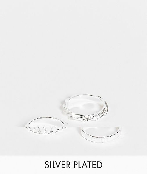 ASOS DESIGN – 3er-Pack mit echtem Silber beschichtete Bandringe mit Liniend günstig online kaufen