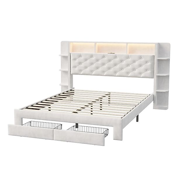 PXloue Bettgestell 160x200cm mit Lattenrost&Stauraum und Ladefunktion Polst günstig online kaufen