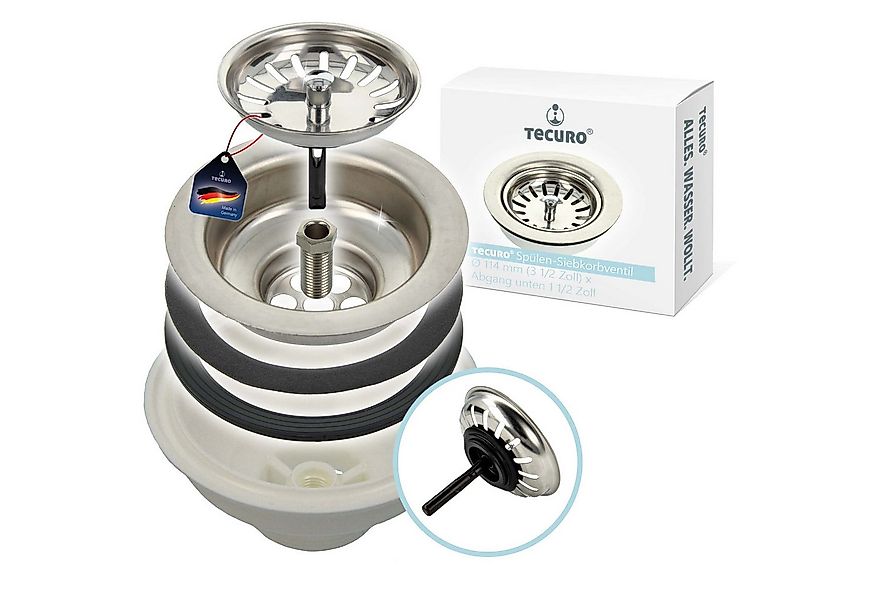 tecuro Siphon Spülen-Siebkorbventil Ø 114 mm (3 1/2 Zoll) x Abgang unten 1 günstig online kaufen
