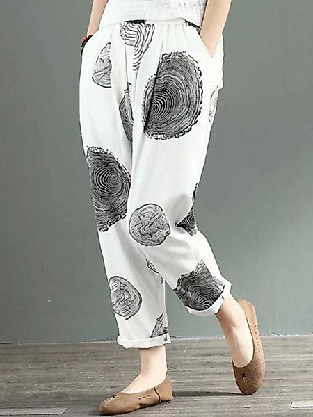 Casual Print Elastic Waist Plus Größe Damen Hose günstig online kaufen