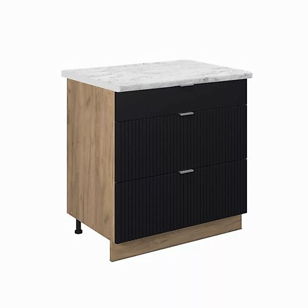 Vicco Unterschrank Fame-Line, Schwarz gestreift/Goldkraft Eiche, 80 cm mit günstig online kaufen