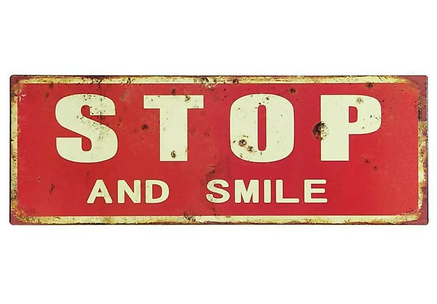 Blechschild STOP AND SMILE Vintage Dekoschild Antk-Stil Nostalgie 36x13cm günstig online kaufen