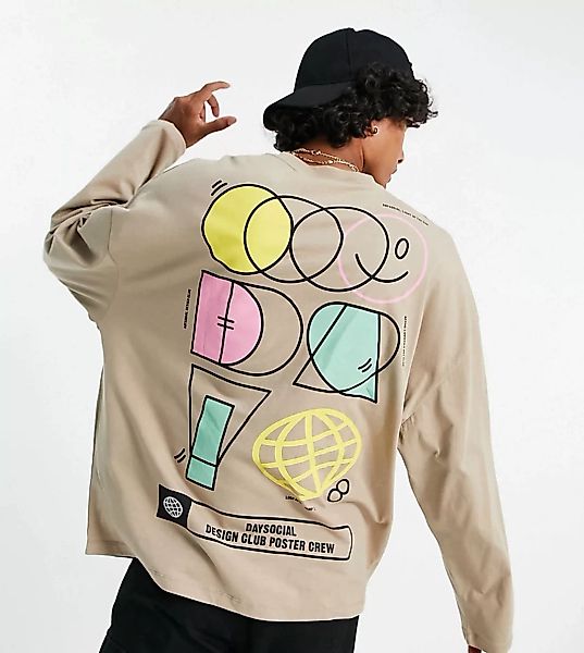 ASOS Daysocial – Langärmliges Oversize-Shirt in Hellbraun mit mehreren abst günstig online kaufen