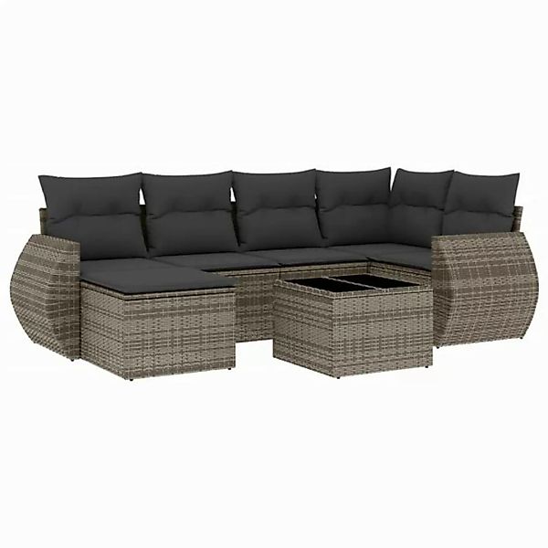 vidaXL Sofaelement 7-tlg. Garten-Sofagarnitur mit Kissen Grau Poly Rattan ( günstig online kaufen