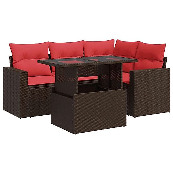 vidaXL 5-Tlg Garten-Sofagarnitur mit Kissen Braun Poly Rattan Akazie 332631 günstig online kaufen